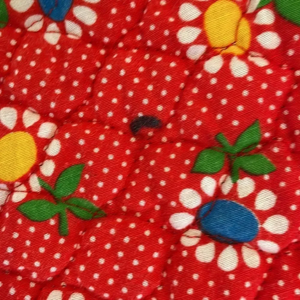 Vintage late 60s/early 70s six red quilted flower‎ power placemats